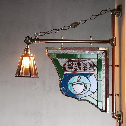 驚きの値段 ステンドグラスCAFEカフェサイン屋内看板照明｜アンティーク 置物