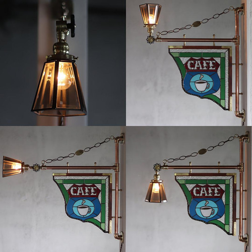 ステンドグラスCAFEカフェサイン屋内看板照明｜アンティーク