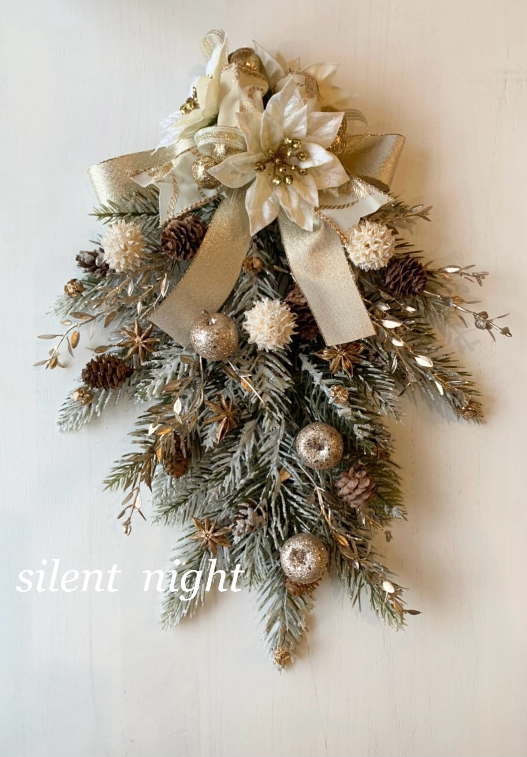 再販☆金色りんごのゴールドXmasスワッグ☆