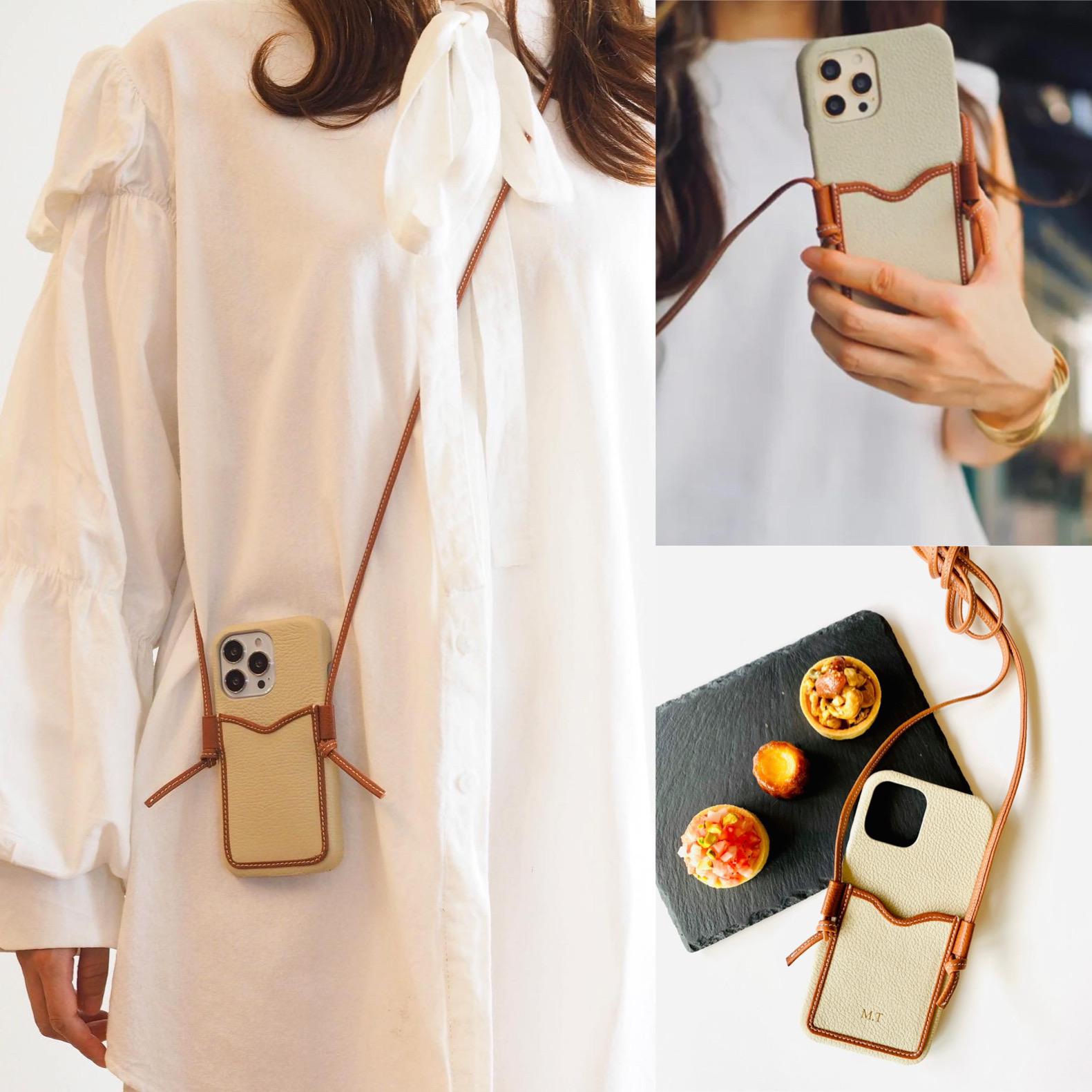 スマホショルダー　本革　スマホケース　レザー　カード収納 名入れ 　iphoneケース