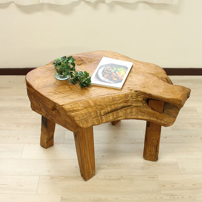 【在庫セール】チーク古材 古木 テーブル １点物 希少 チーク家具 無垢材 サイドテーブル 0465-B