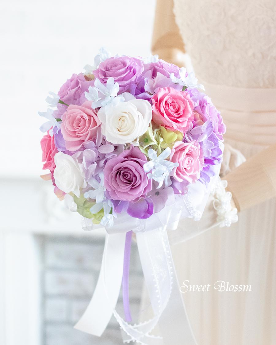 【オーダーメイド】プリザーブドフラワーのラウンドブーケ＆ブートニア