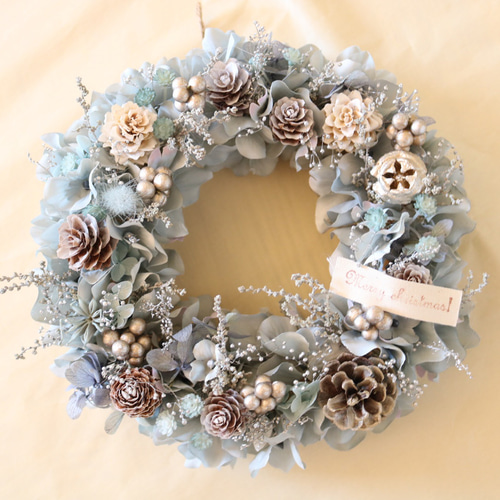 【SALE】ポポラスとブルーアイスのクリスマスリース* * *ラッピング無料 SALE】ポポラスとブルーアイスのクリスマスリース* * *ラッピング無料
