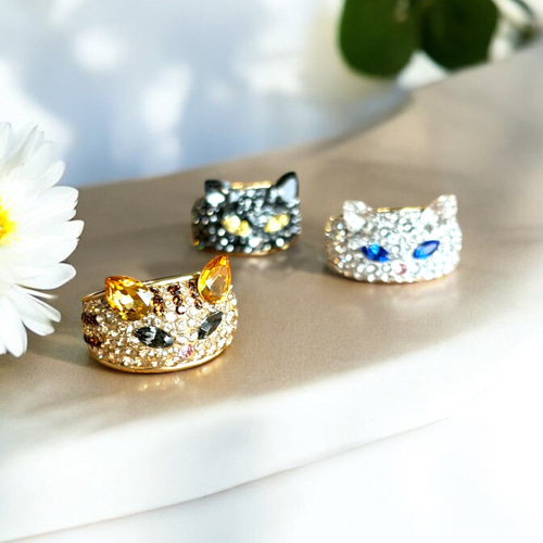 スワロフスキー❤️ 18Kgぽってりパヴェ❤️大人っぽくてかわいいリング スワロフスキー 猫 ぽっちゃりnekoリング パヴェ 指輪 幅広 指輪