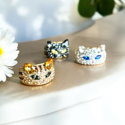 アレルギー対応 スワロフスキー 猫 2way ピアス イヤリング 大粒