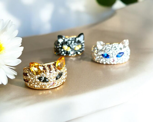 スワロフスキー❤️ 18Kpぽってりパヴェ❤️大人っぽくてかわいいリング スワロフスキー 猫 ぽっちゃりnekoリング パヴェ 指輪 幅広 指輪