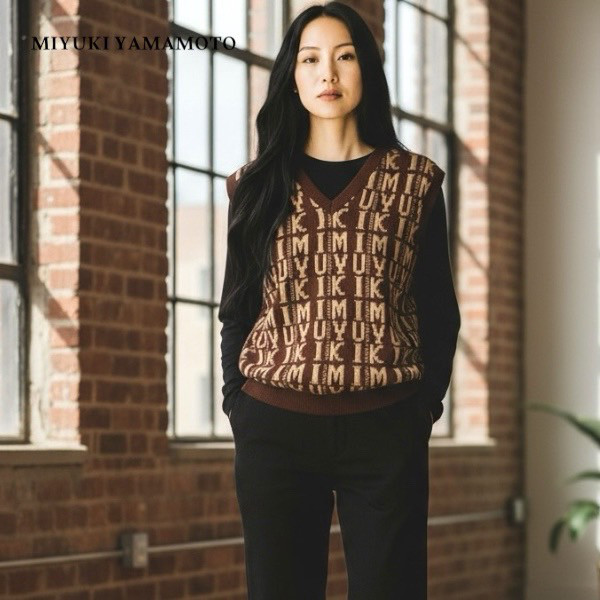 ニット ベスト ブラウン ロゴ　134　MYK VEST BROWN