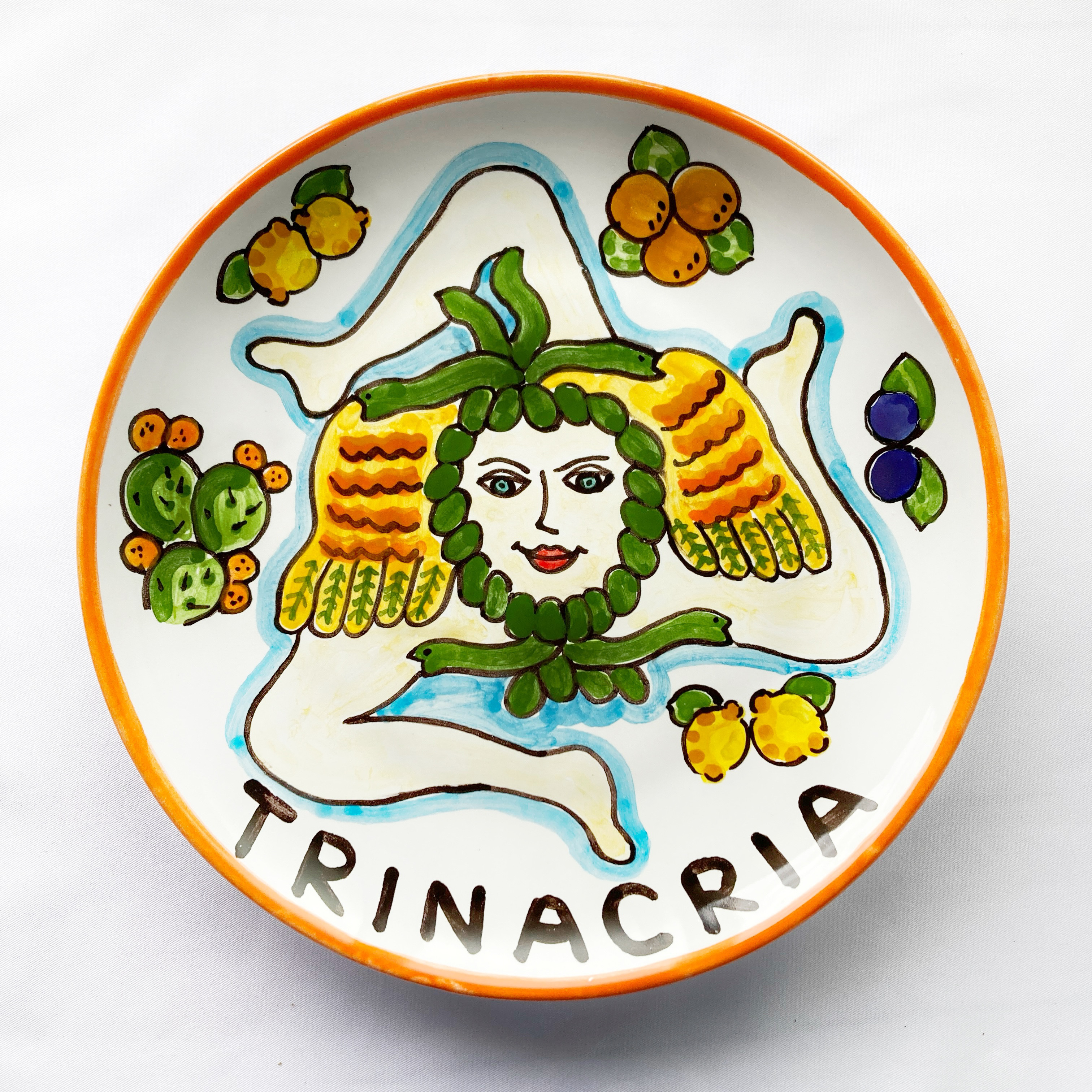 絵皿 20cm　CRC001 マヨリカ焼き イタリア陶器　シチリア　トリナクリア　イタリアン