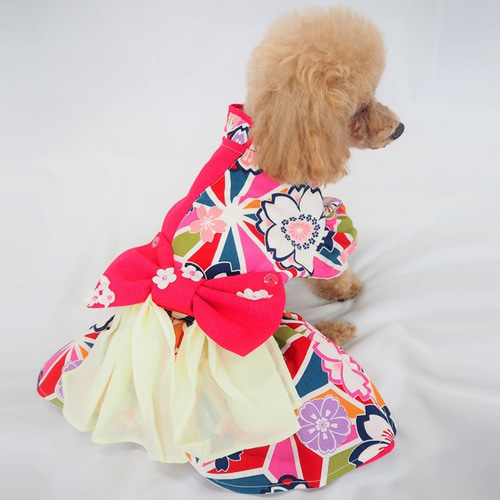 犬服ハンドメイド＊Pink*花ꕤ花ワンピ 93606c7ebe8cdda981fca1efd37572
