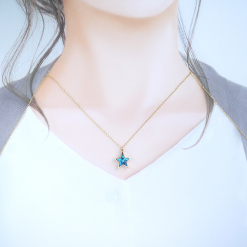 青】に惹かれる バミューダブルー・青い星のネックレス 14kgf 青】に惹かれる バミューダブルー・青い星のネックレス 14kgf