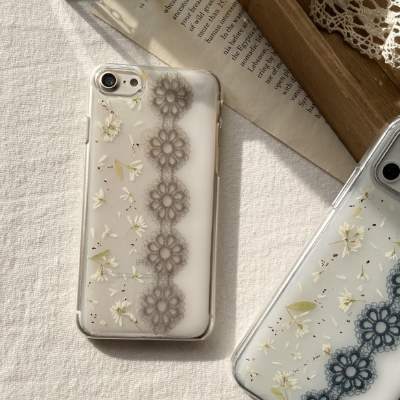 Euphorbia Lace 押し花スマホケース 押し花ケース 刺繍 スマホケース 