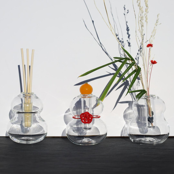 ガラスの鏡餅 クリア 3way+ (鏡餅・花瓶・ディフューザー) 鏡餅