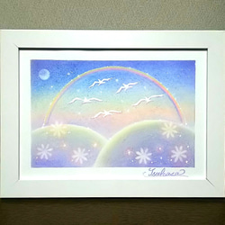 祝福の夜　ハンドメイドパステル画　絵画アート原画 夜空のブランコ ハンドメイドパステル画 絵画アート原画