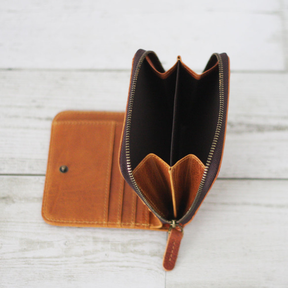 本革 コンパクトウォレット 二つ折り財布 メンズ レディース 小銭入れ W-271 5枚目の画像