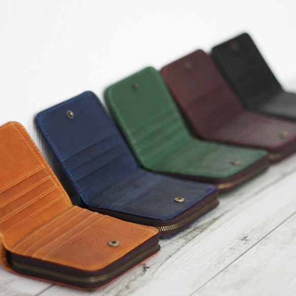 本革 コンパクトウォレット 二つ折り財布 メンズ レディース 小銭入れ W-271 8枚目の画像