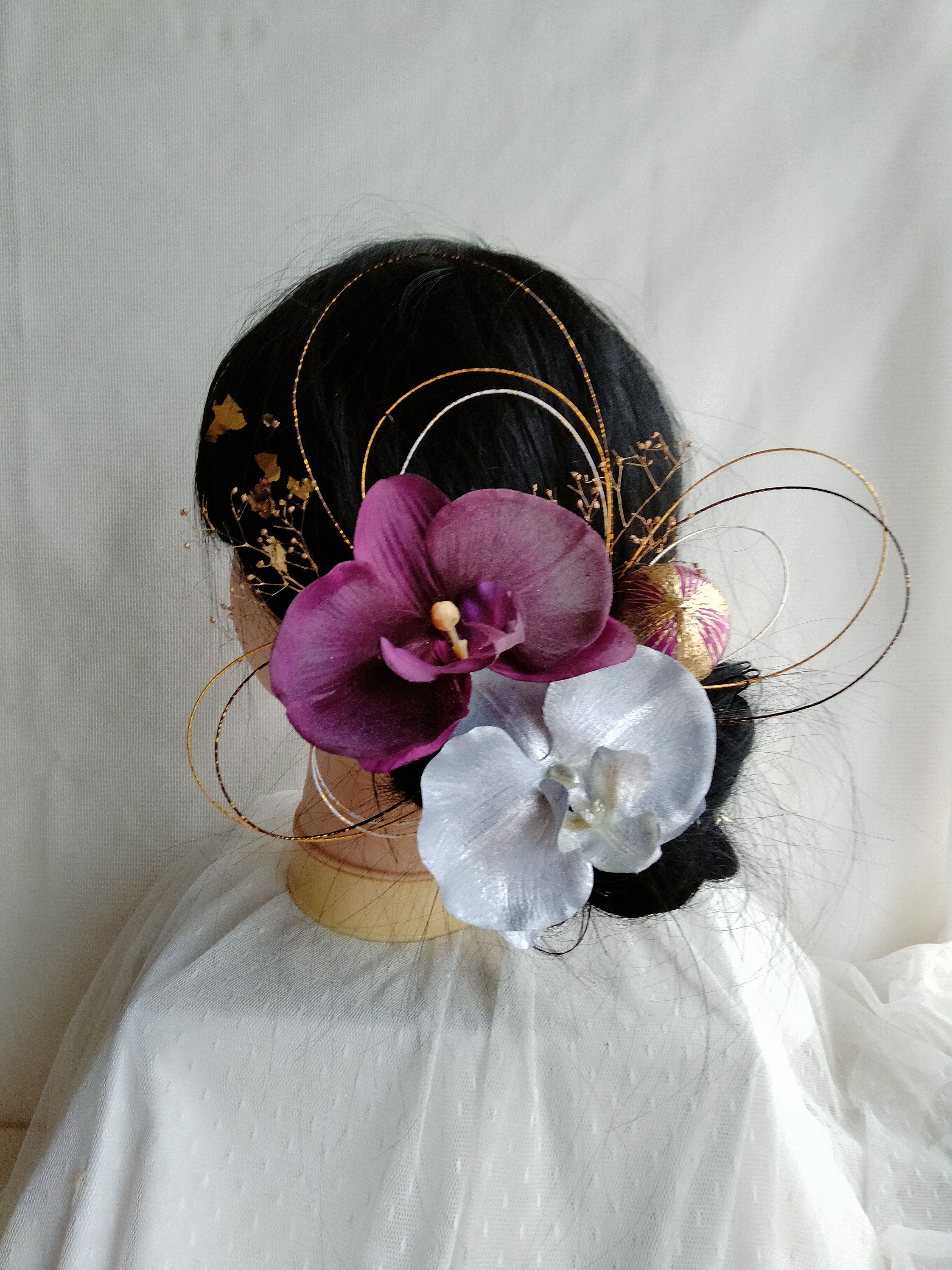 専用 成人式 卒業式 天竺牡丹の花簪 梅花後挿し 花兎玉簪 薄紫鹿の子