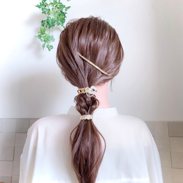 ゴールド と アクリル チェーン ヘアゴム / べっ甲 ヘアアクセサリー 5枚目の画像