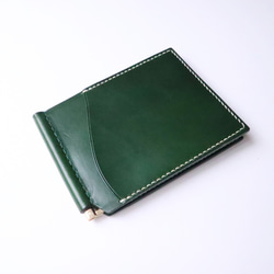 イタリアンレザー　ブッテーロのマネークリップ財布　メンズ　緑 グリーン　札バサミ　薄型　スリム　シンプル　牛革　 7枚目の画像