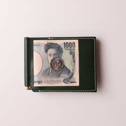 イタリアンレザー　ブッテーロのマネークリップ財布　メンズ　緑 グリーン　札バサミ　薄型　スリム　シンプル　牛革　 8枚目の画像