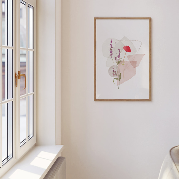 花と抽象画のポスター / i0515 / インテリアポスター　ピンクと紺 2枚目の画像