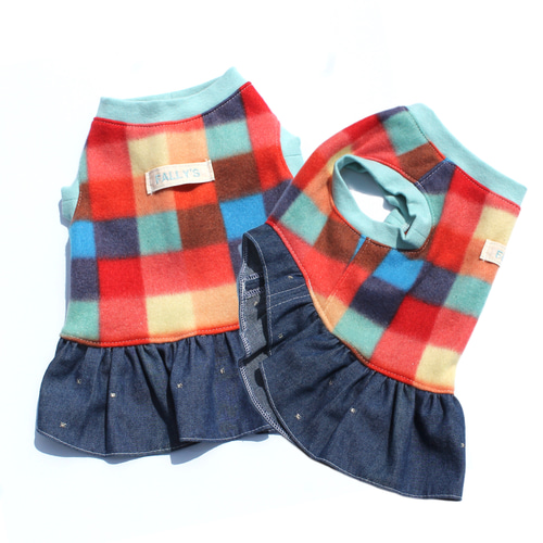 犬服 冬 フリース デニム スカート イタグレ フレブル ダックス ペット 