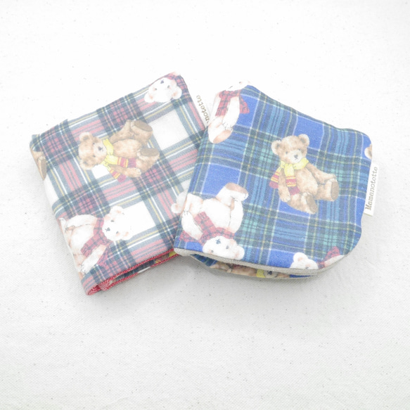 ふわもこハンカチ｜テディベアチェック-Teddy Bear Check-｜L・20×20cm｜ガーゼハンカチ 1枚目の画像