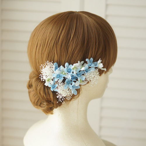 水色青髪飾りヘアクリップ 七五三袴卒園式卒業式結婚式発表会和