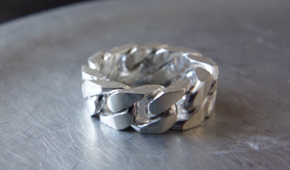 Jumbo Silver Chain Ring "square" 1枚目の画像
