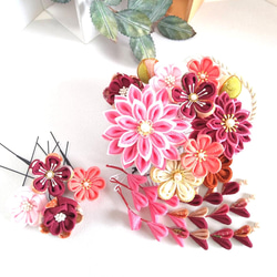 つまみ細工髪飾り #18-67 ピンク系 コーム mameまめ工房 通販 12921785