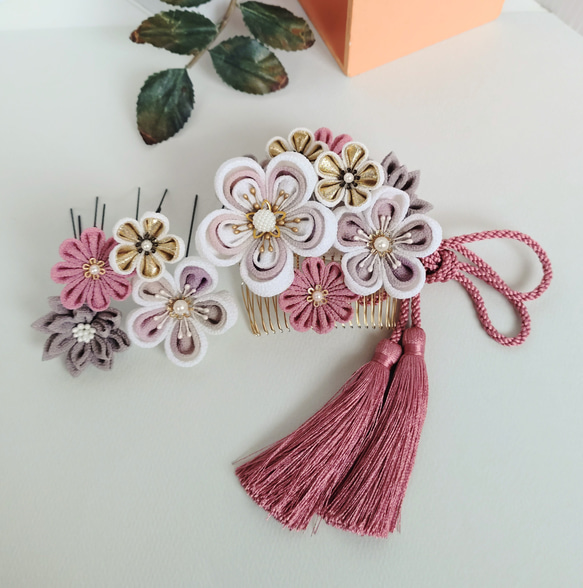 つまみ細工髪飾り 専用 つまみ細工髪飾り #18-70 霞さくらいろ コーム mameまめ工房 通販