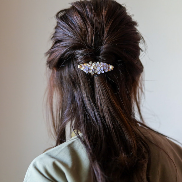 紫色迷你髮夾：紫羅蘭花紫色 第2張的照片