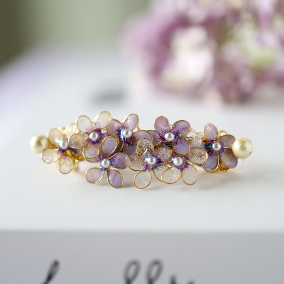紫色迷你髮夾：紫羅蘭花紫色 第1張的照片