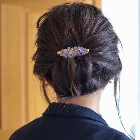 紫色迷你髮夾：紫羅蘭花紫色 第5張的照片