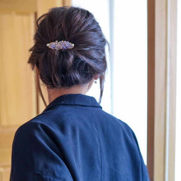 紫色迷你髮夾：紫羅蘭花紫色 第4張的照片