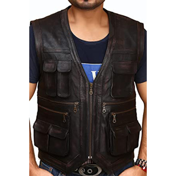 ヤギ革マルチポケットベスト Goat Leather Sleeveless Jacket/Vest 1枚目の画像