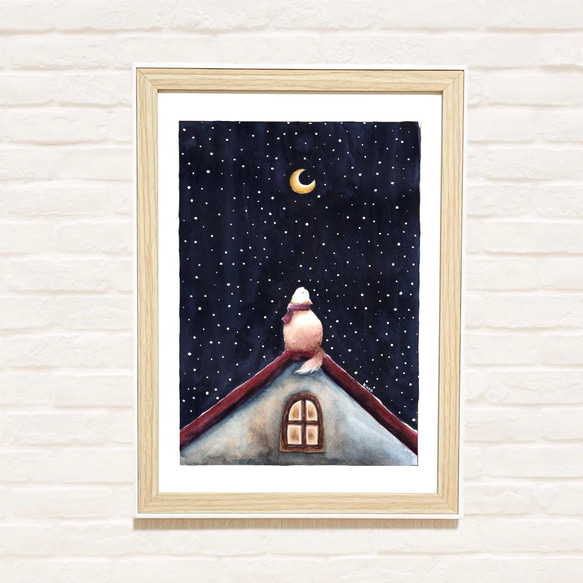 雪の夜 猫 原画 手描き イラスト