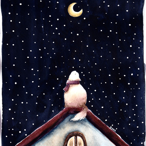 【楽ギフ_包装】 受注制作】猫と雪の夜 絵画 kuro 通販 12923866｜Creema(クリーマ) 絵画