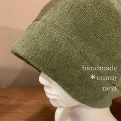 送料無料＊handmade今治産タオルで作った帽子〈オリーブ・タグなし〉かわいい医療用帽子　ケア帽子　ケアキャップ 2枚目の画像