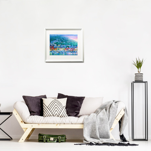 額装北欧☆アメリカで版画化☆ノルウェー ベルゲン ヨーロッパ 風景画