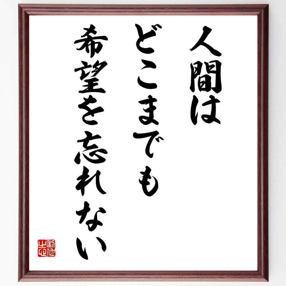 名言「人間はどこまでも希望を忘れない」手書き書道色紙額／受注後の毛筆直筆（Y0461）
