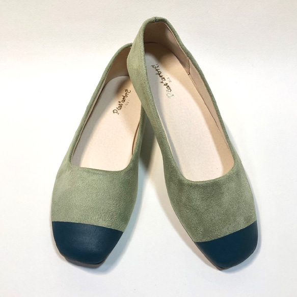 ■實惠♪新顏色■ Rakuchin Petanko！雙色芭蕾舞鞋（苔綠x深綠）23.5cm 第1張的照片