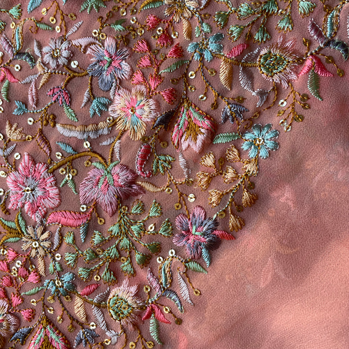 インド刺繍生地 ＊ 110cm巾50cm 送料無料 オレンジ 生地 AMBER 通販