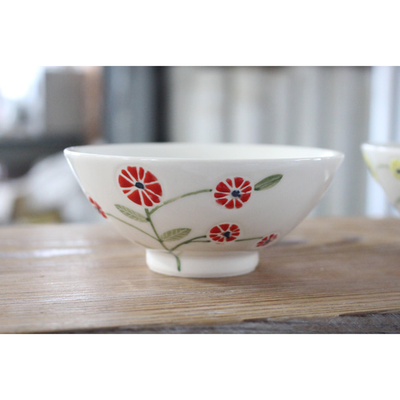 松尾摂子 絵　フロル 三色の花ごはん茶碗 2枚目の画像