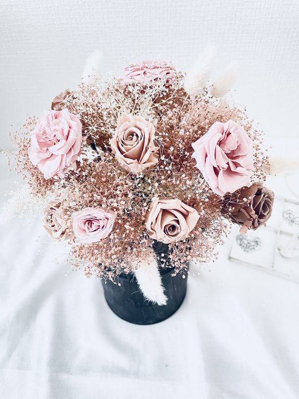 ♪かすみ草とバラのナチュラルブーケ&ブートニア 花束 ウェディング  