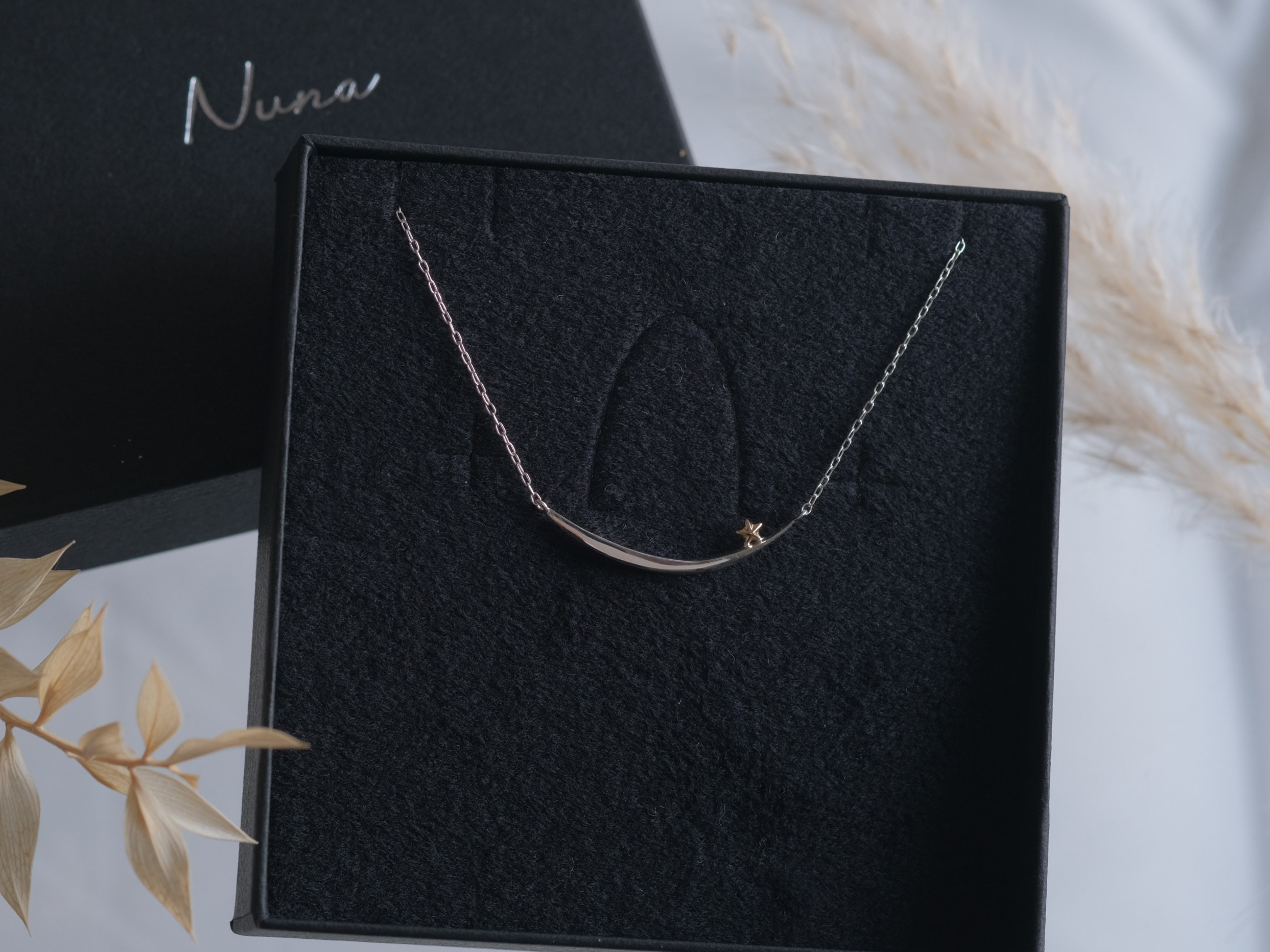 tungl og stjö necklace：K10YG×silver925　星カーブバーネックレス　シルバー×ゴールド