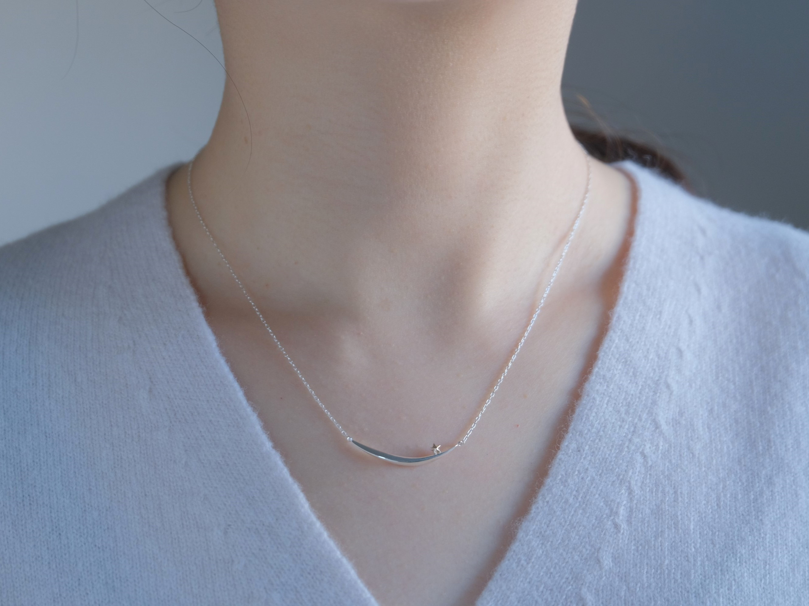 tungl og stjö necklace：K10YG×silver925　星カーブバーネックレス　シルバー×ゴールド