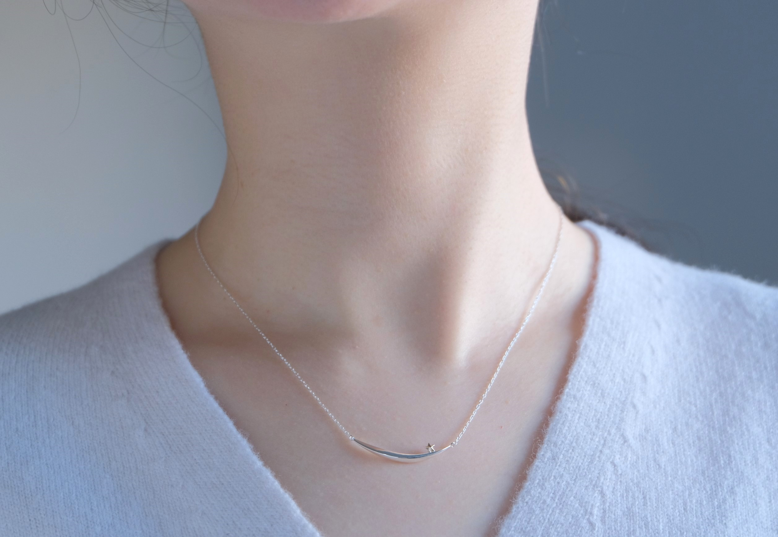 tungl og stjö necklace：K10YG×silver925　星カーブバーネックレス　シルバー×ゴールド