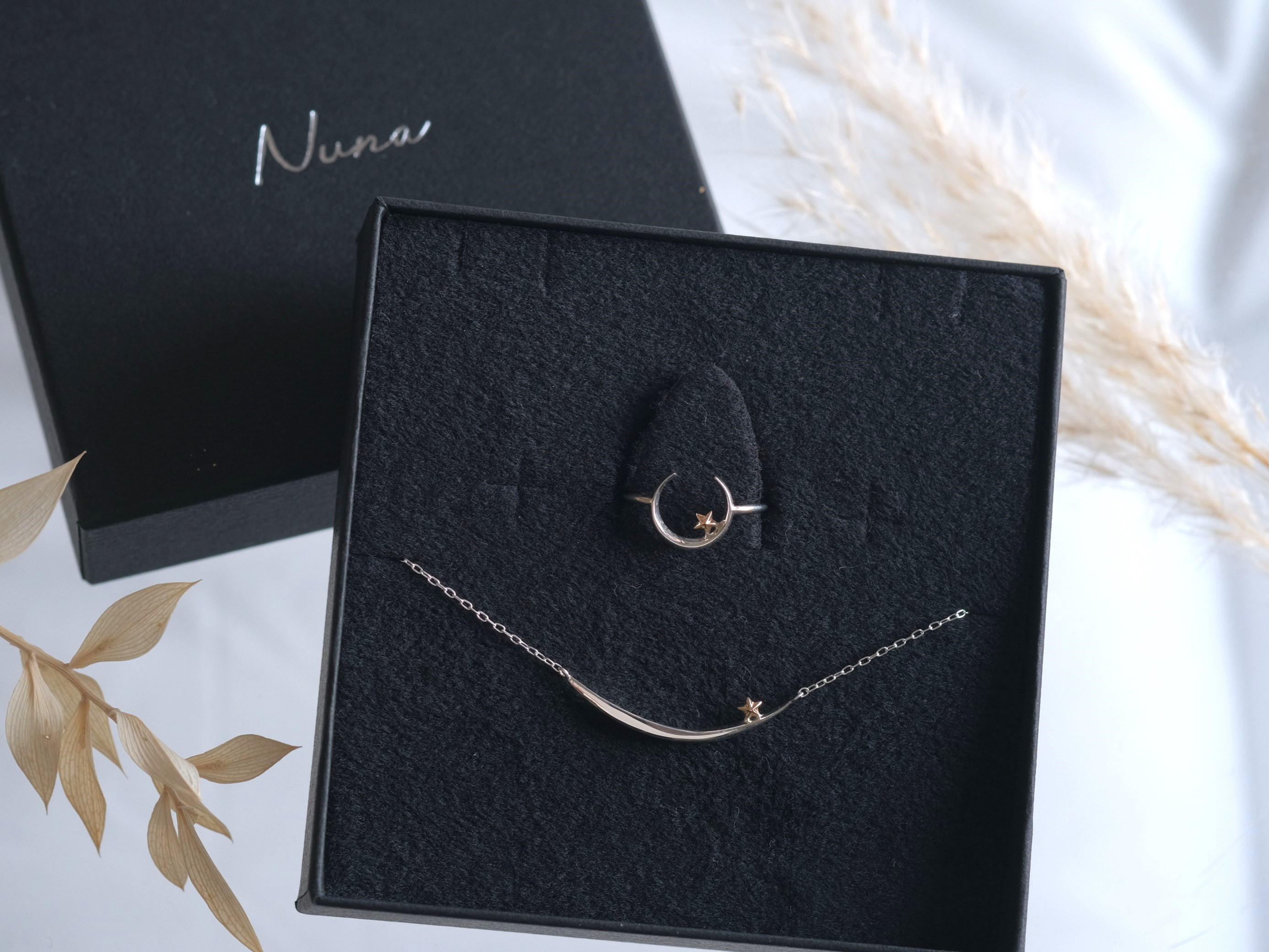 tungl og stjörnu set：K10YG×silver925　月と星のネックレス＆リング　シルバー×ゴールド