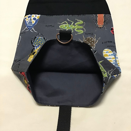 入園・入学準備◇昆虫柄グレー◇ポケット付キルティング裏地レッスン