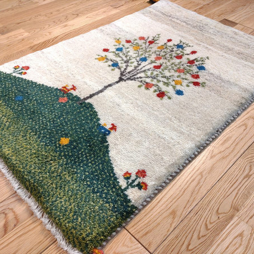 ペルシャ ギャッベ 玄関マット 90x60 ザクロの木 ランドスケープ